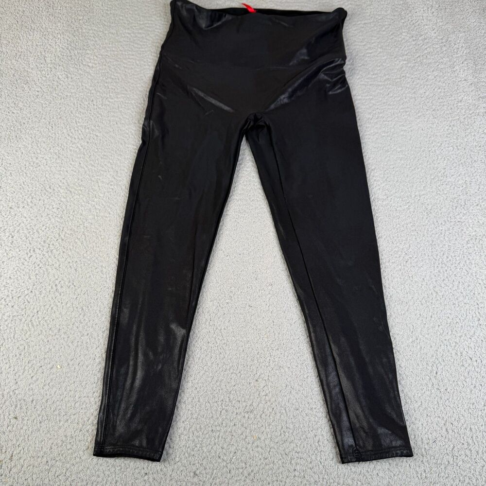 SPANX Faux Leather Leggings Womens 2X Petite Black Pull On Shaping 2437
